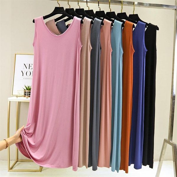 

women's sleepwear 2021 summer home sleeveless v-neck nighties for women mid-long loose style bottom night gown, Black;red