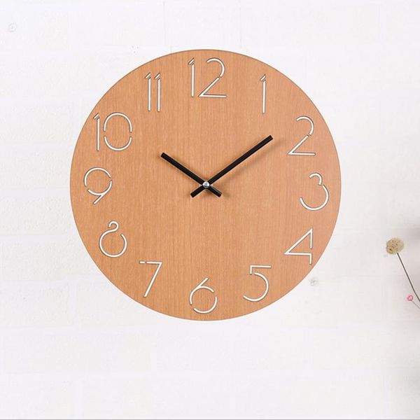

wall clocks wooden creative clock modern design simple bedroom digital silent quartz montre murale home decoration zb50wc
