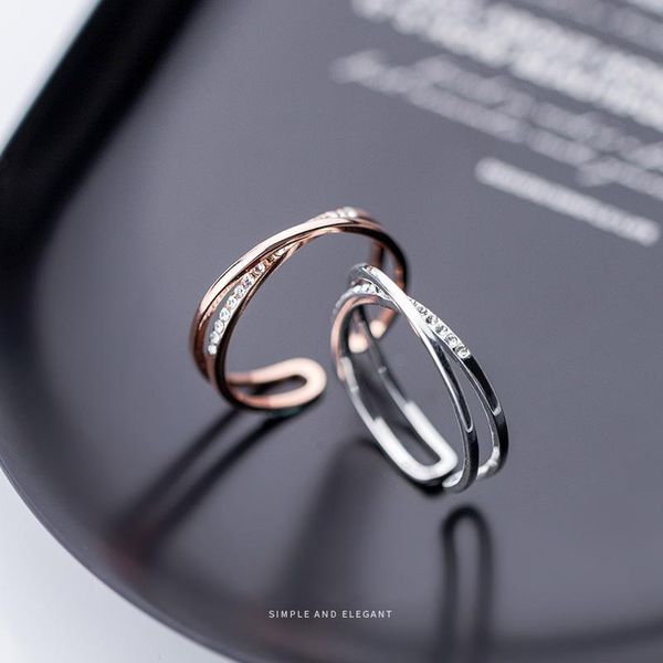 

cluster rings colusiwei 925 sterling silver luminous clear cz double layer cross open finger for women wedding band engagement jewelry, Golden;silver