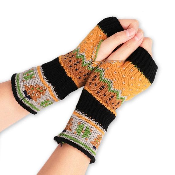 

five fingers gloves christmas knitted women warm winter stylish arm warmer crochet knitting faux wool mitten fingerless, Blue;gray