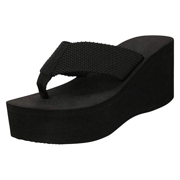 

slippers good quality fashion wedge flip flops women, Black