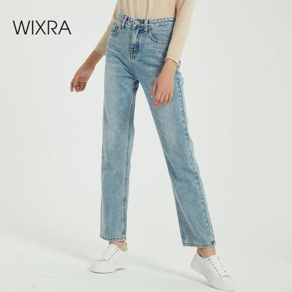 

women's pants & capris wixra 2021 boyfriend jeans mom high waist pockets straight classic denim trousers spring autumn clothing, Black;white