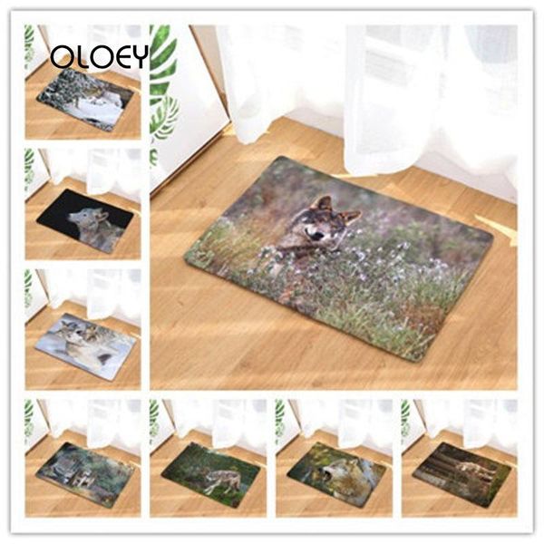

* 60cm wolf print floor mat flannel bathroom non-slip carpet kitchen living room decorative .. carpets