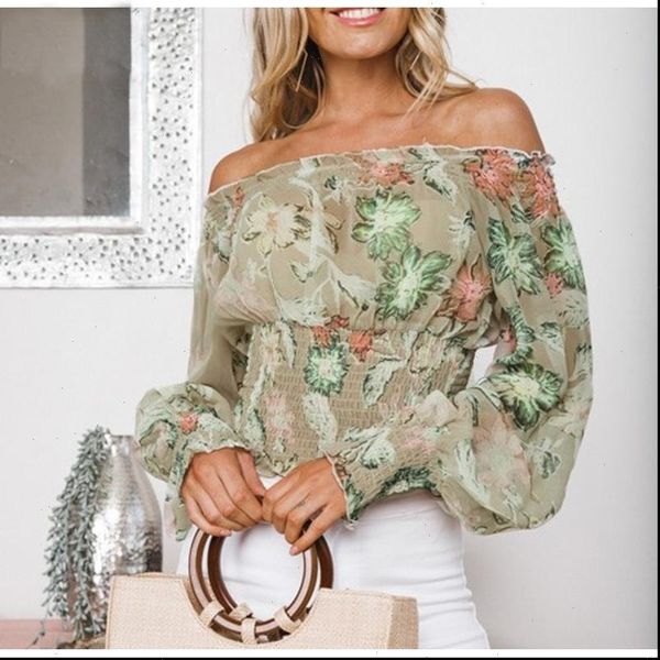 

mesh blouse women blouses off shoulder fashion tropical lantern casual long sleeve ladies drop good quality, White