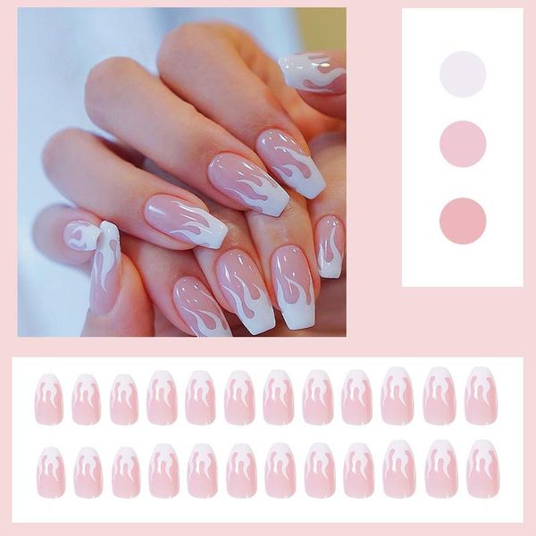

nail art kits white flame lengthened trapezoid to wear and disassemble finished fake patch easy use perfect decoration exquisite gifts