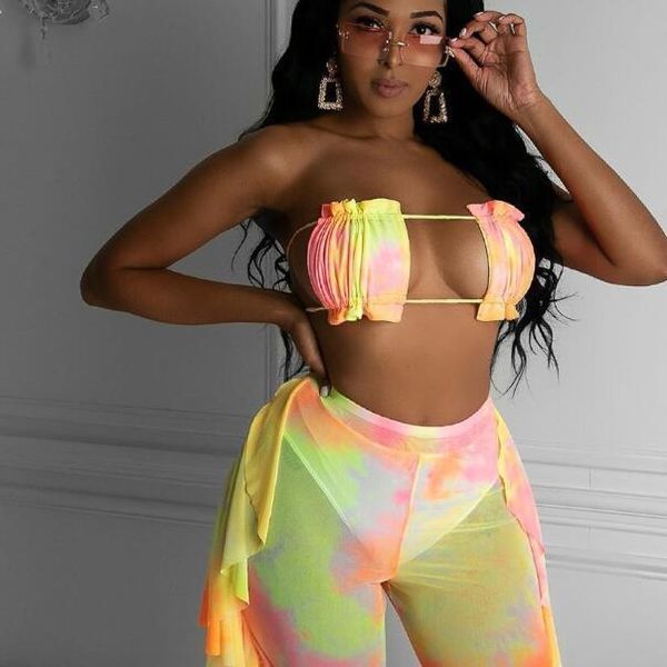 

tie dye bikini 2021 women bandeau cut out bikinis set 3 piece short swimsuit brazilian bathers bathing suit high waist swimwear s-l, White;black