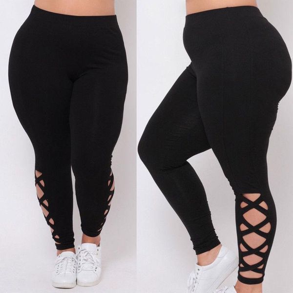 

women's leggings fashion women plus size l  2x 3x criss-cross soft comfort skinny pants, Black