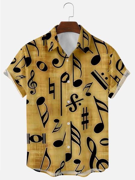 

men's casual shirts 2021 cross-border summer short-sleeved shirt plus size musical note digital print, White;black