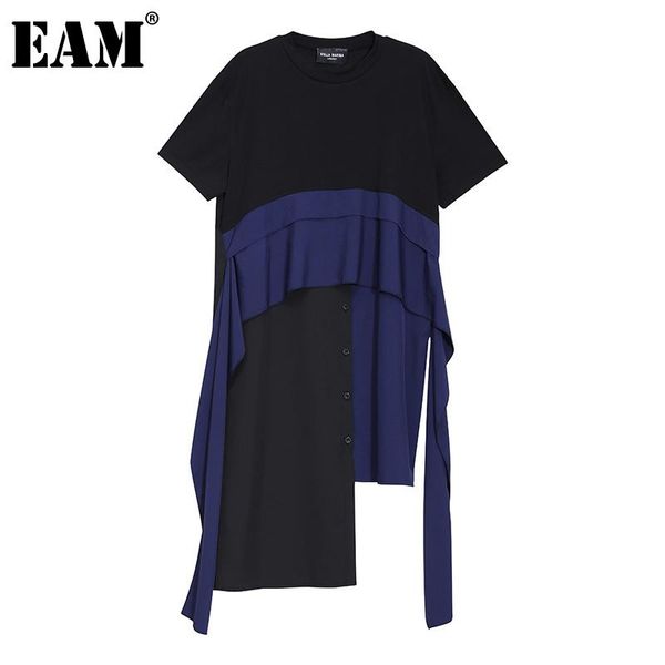 

casual dresses [eam] women contrast color ruffles irregular big size dress round neck short sleeve fashion tide spring summer 2021 1de0701, Black;gray