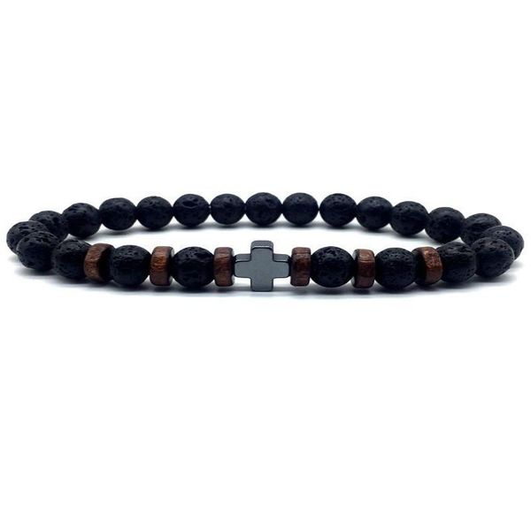 

charm bracelets 2021 trendy cross lava bracelet for men 8mm geometric strand beads wooden jewelry birthday gift, Golden;silver