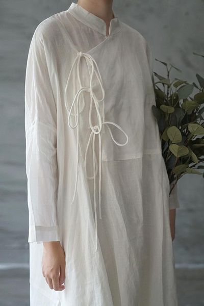 

women's jackets stand ramie chinese collar slant skirt lace up fairy shirt national style zen hanfu tea dress s19199, Black;brown