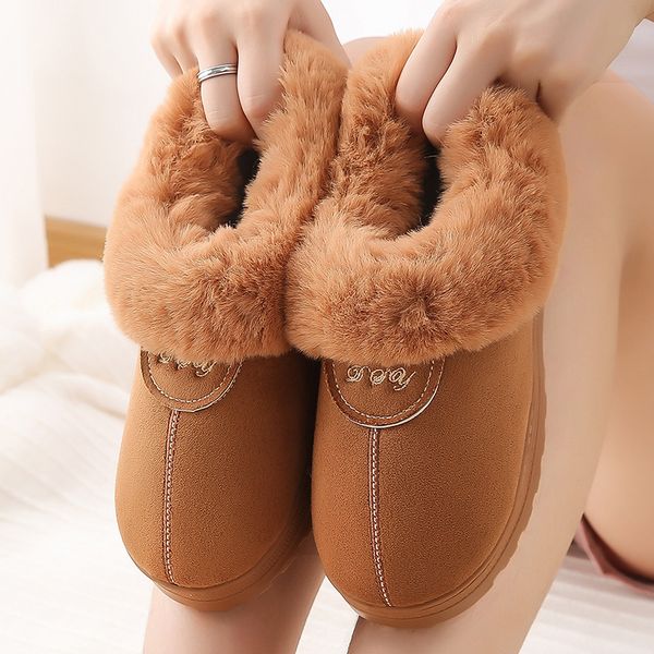 

2020 faux fur winter warm shoes woman men indoor slippers soft plush anti-slip lovers home floor slipper cotton slides sh08271 k722, Black