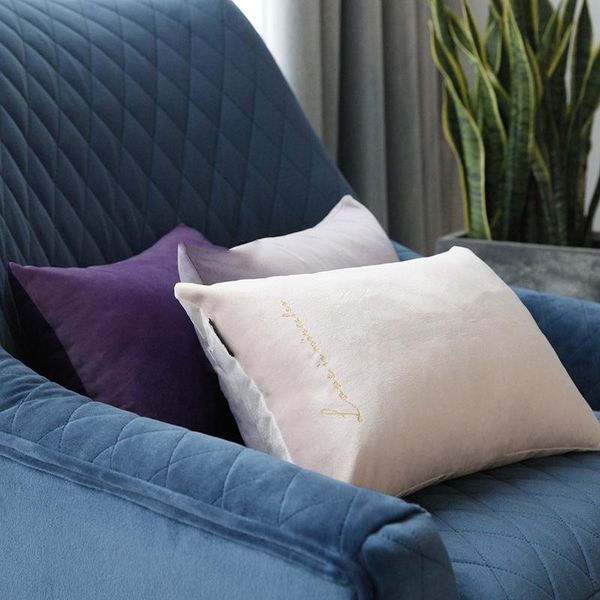 

cushion/decorative pillow 35x25cm simple golden embroidered velvet waist small backrest stuffed back cushion throw home decor