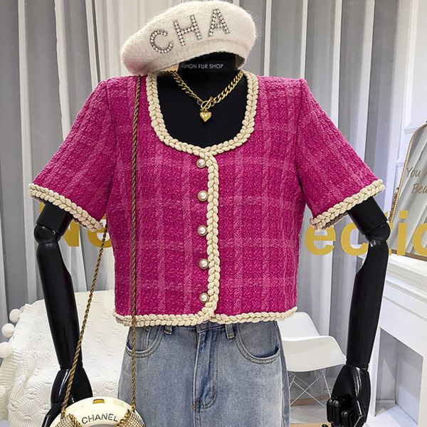 

jackets korean chic plaid jacket women summer v neck single breasted short coats femme fashion casual slim office lady casaco feminino qfwq, Black;brown