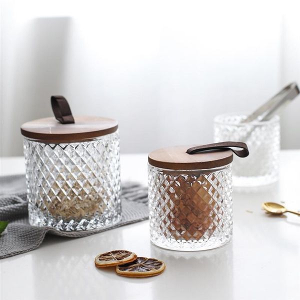 

storage bottles & jars wooden cover glass jar jewelry box household pot coffee bean tea multigrain bottle kitchen supplies for home