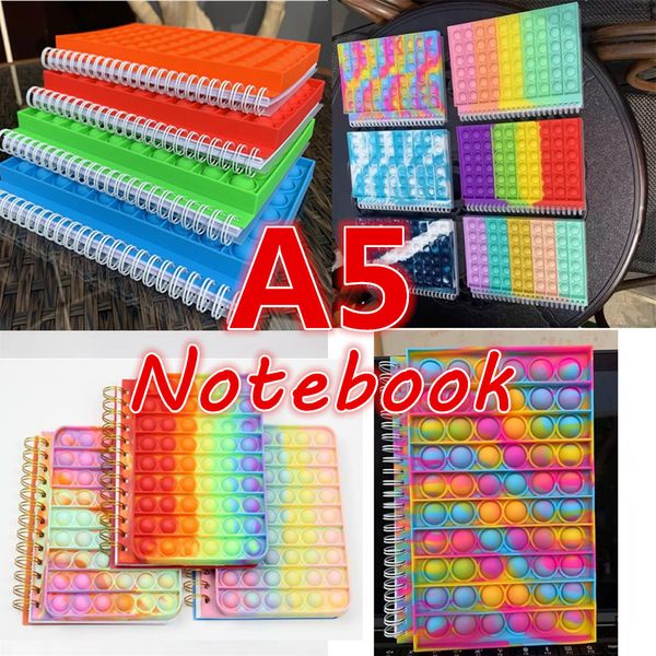 

18 styles tie dye rainbow fidget spiral a5 notebook push bubble cover notebooks school stationery kids study notebook gift toys wholesale ee