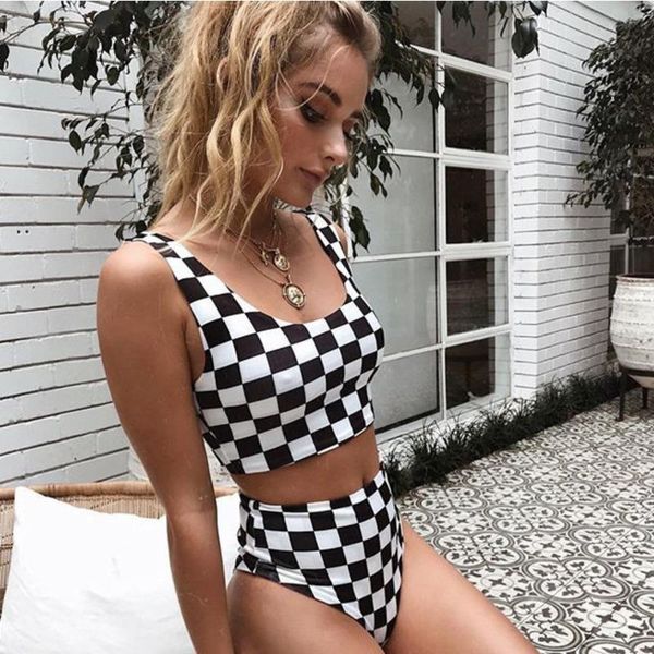 

one-piece suits 2021 summer check plaid printed swimsuit push up padded bikini sets swimsuits women suit swimwear beachwear costume