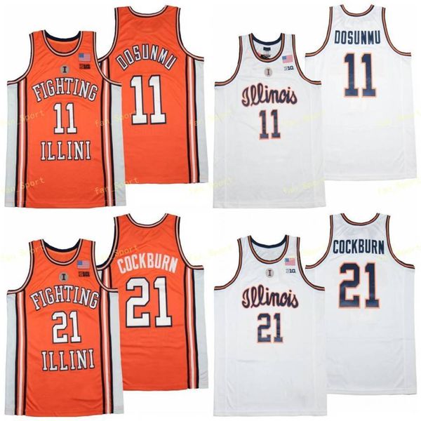 NCAA Illinois Fighting Illini College Basketball 21 Kofi Cockburn Jersey Masculino 11 Ayo Dosunmu University respirável puro algodão branco afastado