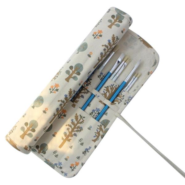 

slots printing paint brush holder durable canvas rollup for artist watercolor oil tools pens pencils(yello gift sets