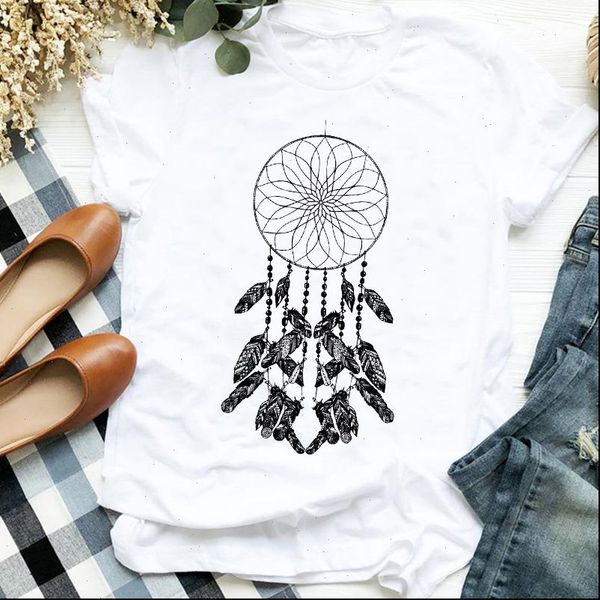 

feather vintage mujer camisetas 90s women t shirts floral print tee clothes graphic, White