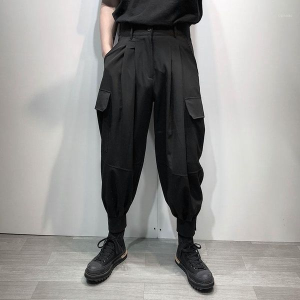 

summer fashion men's black loose thin cargo pants casual large