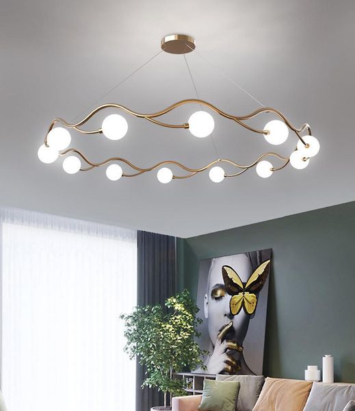 

pendant lamps modern gold round crystal ring chandelier lights wave shape led chandeliers for living room bedroom decor