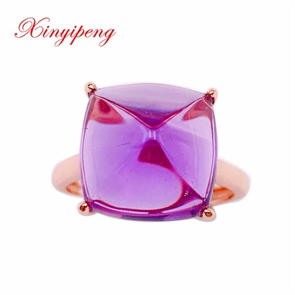 

cluster rings xin yipeng gemstone jewelry real s925 sterling silver inlaid natural amethyst ring fine anniversary gift for women, Golden;silver