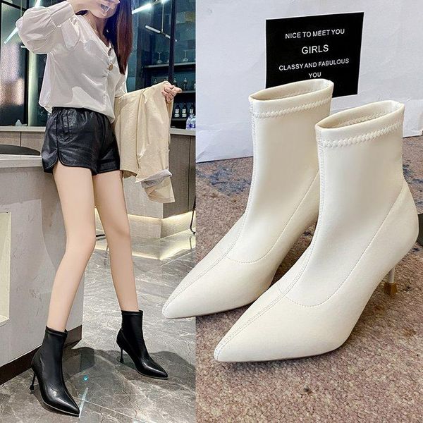 

boots skinny black short women autumn winter high-heeled pointed toe stiletto single fashion ankle