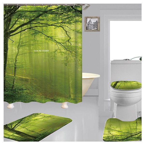 

shower curtains four seasons natural scenery 3d digital waterproof and mildew proof curtain bathroom bath mat 4-piece set