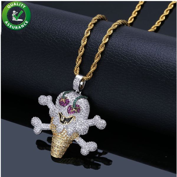 

hip hop jewelry pirate ice-cream pendant iced out cz diamond bling shiny mens luxury designer necklace rope chain wedding accessories, Silver