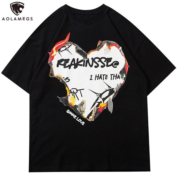 

men's polos shirt aolamegs calls in heart form letter large printed t casual man vintage high street all-match streetwear, White;black