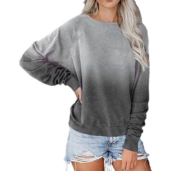 

women\u2021s gradient print pullover , long sleeve crewneck color block loose fit sweatshirts women's blouses & shirts, White