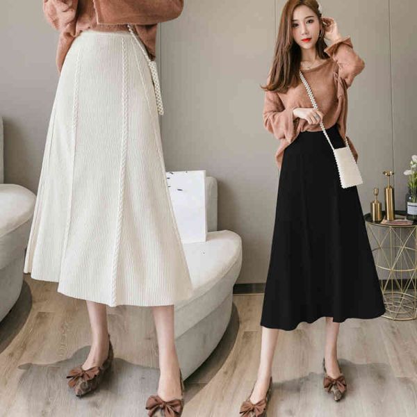 

skirts high waist a skirt fall/winter female korean loose one-step long knitted ins ntnv, Black
