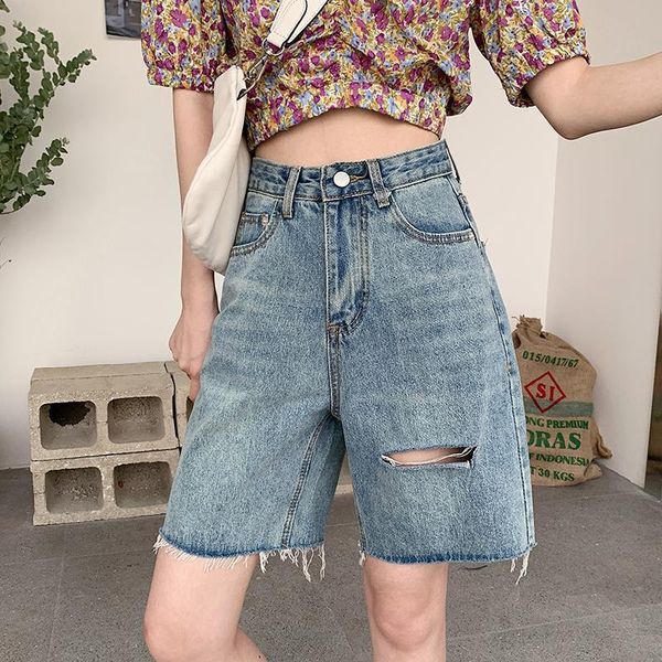 

women's shorts goohojio 2021 summer high waist button denim casual loose jeans for female wide leg vintage fashion, White;black