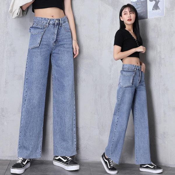 

women's jeans women wide leg boyfriends vintage high waist pants blue loose plus size feminino denim retro 2021