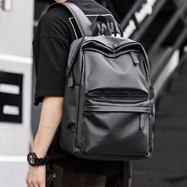 

backpack pu leather men black travel lapcollege school computer bag casual fashion anti-theft water resistant