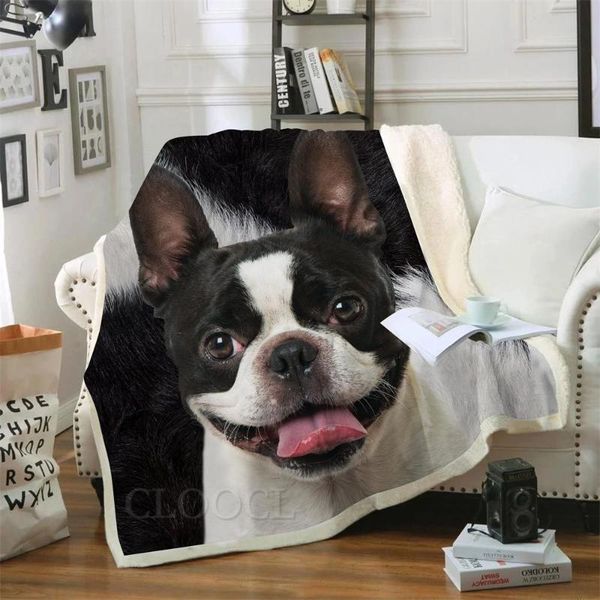 

blankets cloocl animals 3d graphic animal dogs boston terrier smile double layer blanket pets plush quilt office nap car