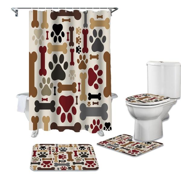 

shower curtains animal dog curtain sets non-slip rugs toilet lid cover set waterproof bathroom