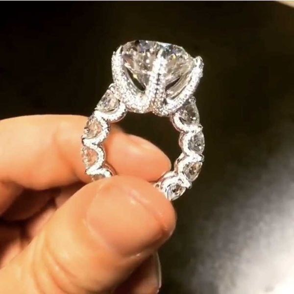 

cluster rings handmade 925 sterling silver round 3ct diamond for women luxury dragon z gemstone wedding engagement jewelry, Golden;silver