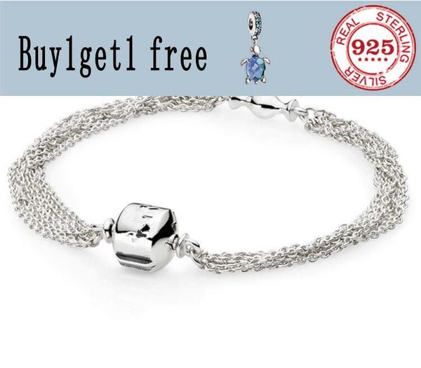 

link, chain 925 sterling silver pan bracelet multi-strand one clip station snake bangle fit bead charm diy fashion jewelry, Black