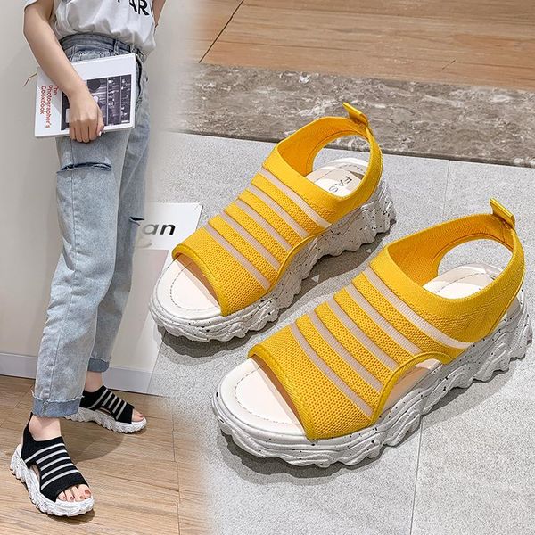 

sandals slip on rubber female sports women shoes summer platform roman beach peep toe wedges for, Black