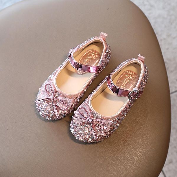 

flat shoes kids glitter girls princess sandals bow sequins flats sweet elegant wedding party children autumn size 21-36 g70, Black;grey
