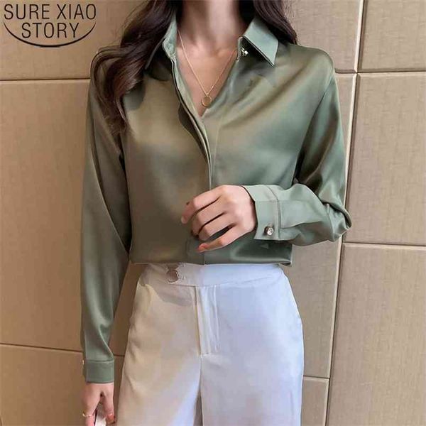 

autumn satin blouse women long sleeve silk shirt office lady turn-down collar elegant ladies blusas 10618 210506, White