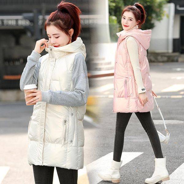 

women's vests fashion plus size down cotton padded vest women hooded coat autumn winter sleeveless jacket loose warm waistcoat female g, Black;white
