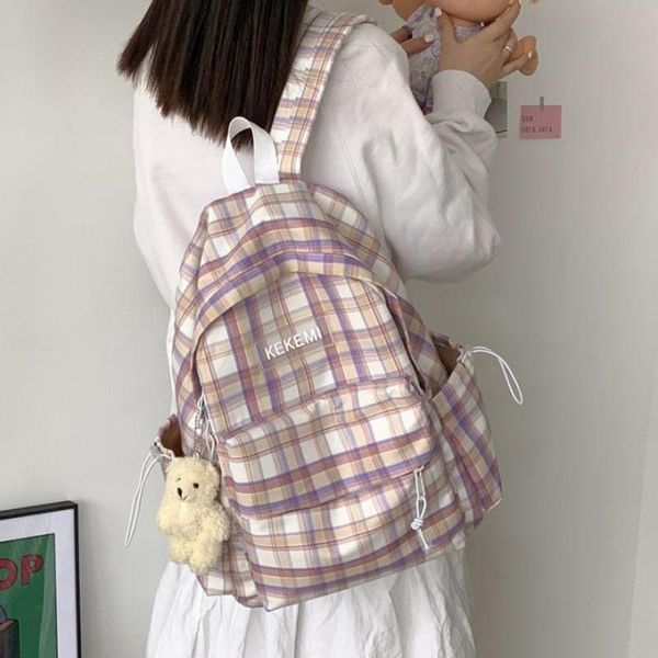 

backpack korea harajuku travel bag vintage chic women zip up ulzzang plaid school fashion casual big-capacity teenager
