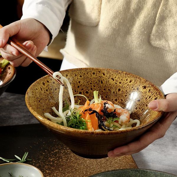 

lingao japanese ceramic creative thread bowl ramen bamboo hat large soup noodles bowls