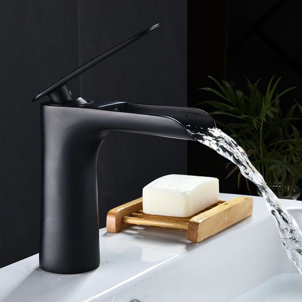 

bathroom sink faucets basin black/white baking solid brass mixer tap and cold waterfall lavtory ruxx
