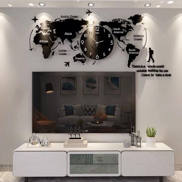 

punch-diy black acrylic large wall clock modern design stickers silent watch home living room kitchen decor clocks