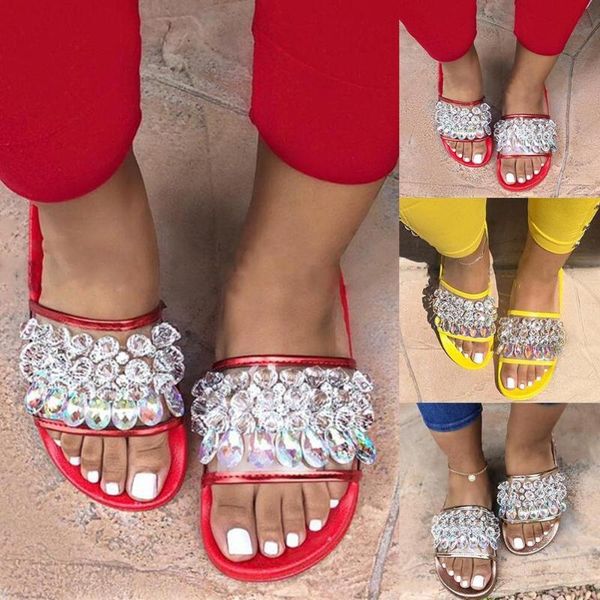 

slippers summer woman shoes fashion crystal open toe flat slide ladies outdoor comfort slip on beach sandals women slipper, Black