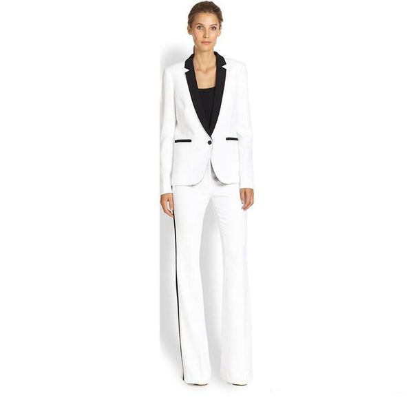 

women's suits & blazers jacket+pants business suit white female office uniform ladies formal trouser 2 piece single breasted black lape, White;black